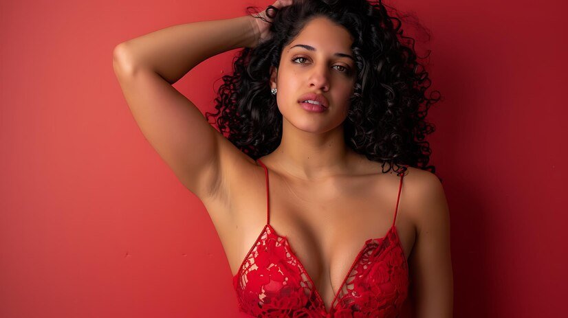 elegant young woman lingerie striking confident pose against neutral background 1207718 165874